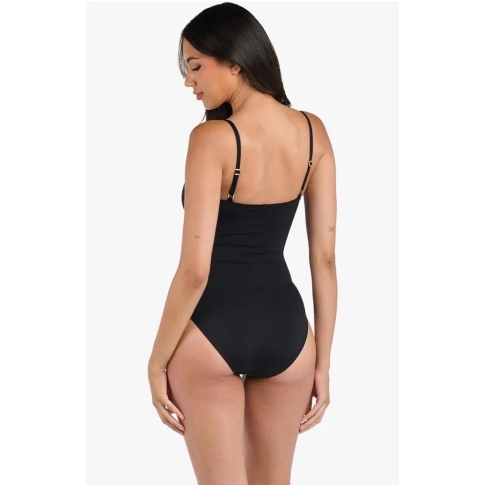 La Blanca Island Goddess One Piece Swimsuit Black Square Neck 14 Classy Slimming - Picture 4 of 13